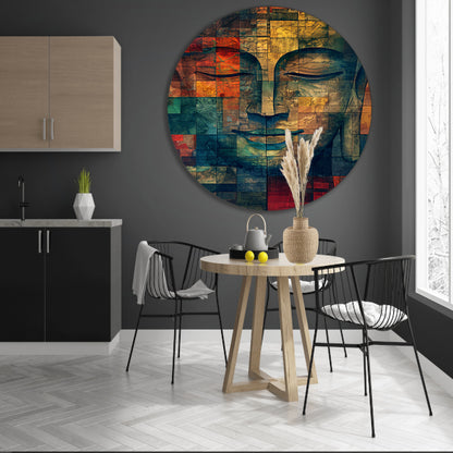 Abstracte Boeddha in kleurrijke kubistische stijl aluminium muurcirkel