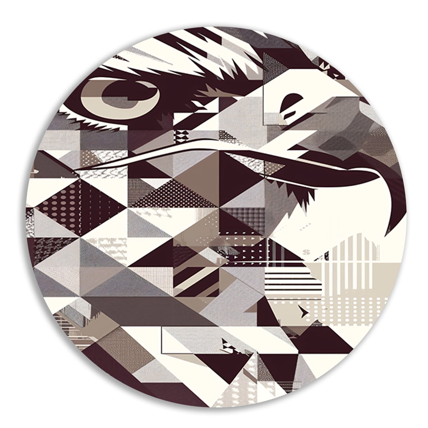 Abstract Geometrische Adelaar in Zwart-Wit aluminium muurcirkel