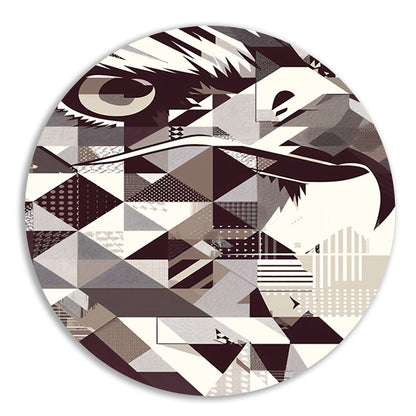 Abstract Geometrische Adelaar in Zwart-Wit aluminium muurcirkel