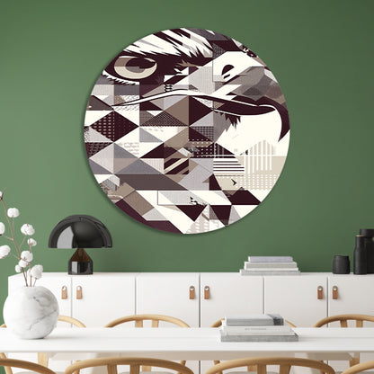 Abstract Geometrische Adelaar in Zwart-Wit aluminium muurcirkel