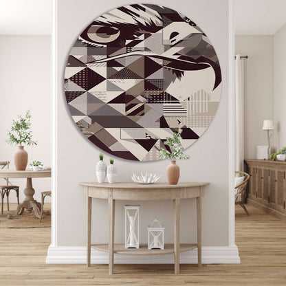 Abstract Geometrische Adelaar in Zwart-Wit aluminium muurcirkel