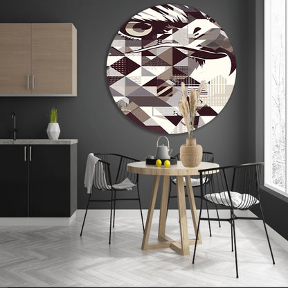 Abstract Geometrische Adelaar in Zwart-Wit aluminium muurcirkel