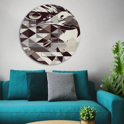 Abstract Geometrische Adelaar in Zwart-Wit aluminium muurcirkel