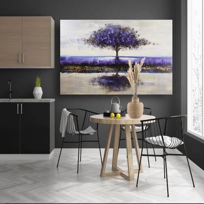 Paarse boom in abstract landschap schilderij acrylglas
