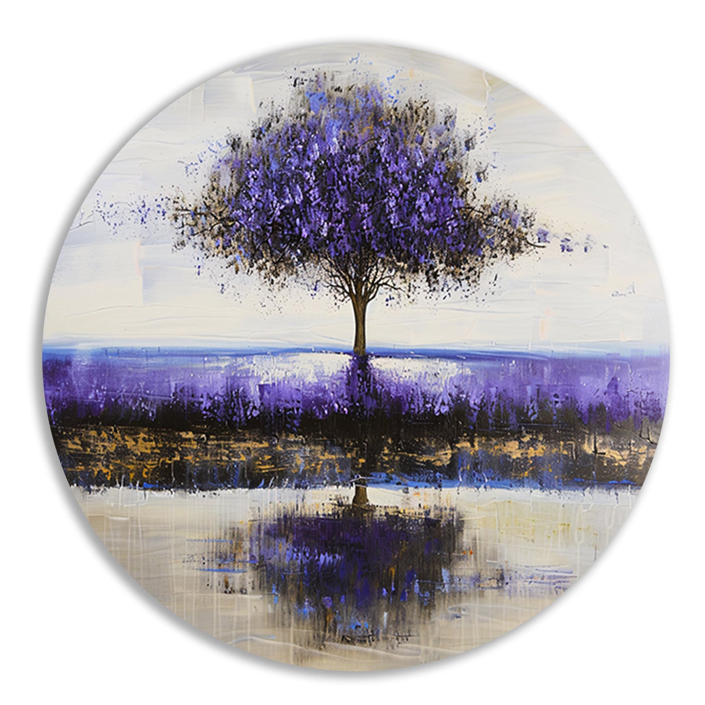 Paarse boom in abstract landschap schilderij forex muurcirkel