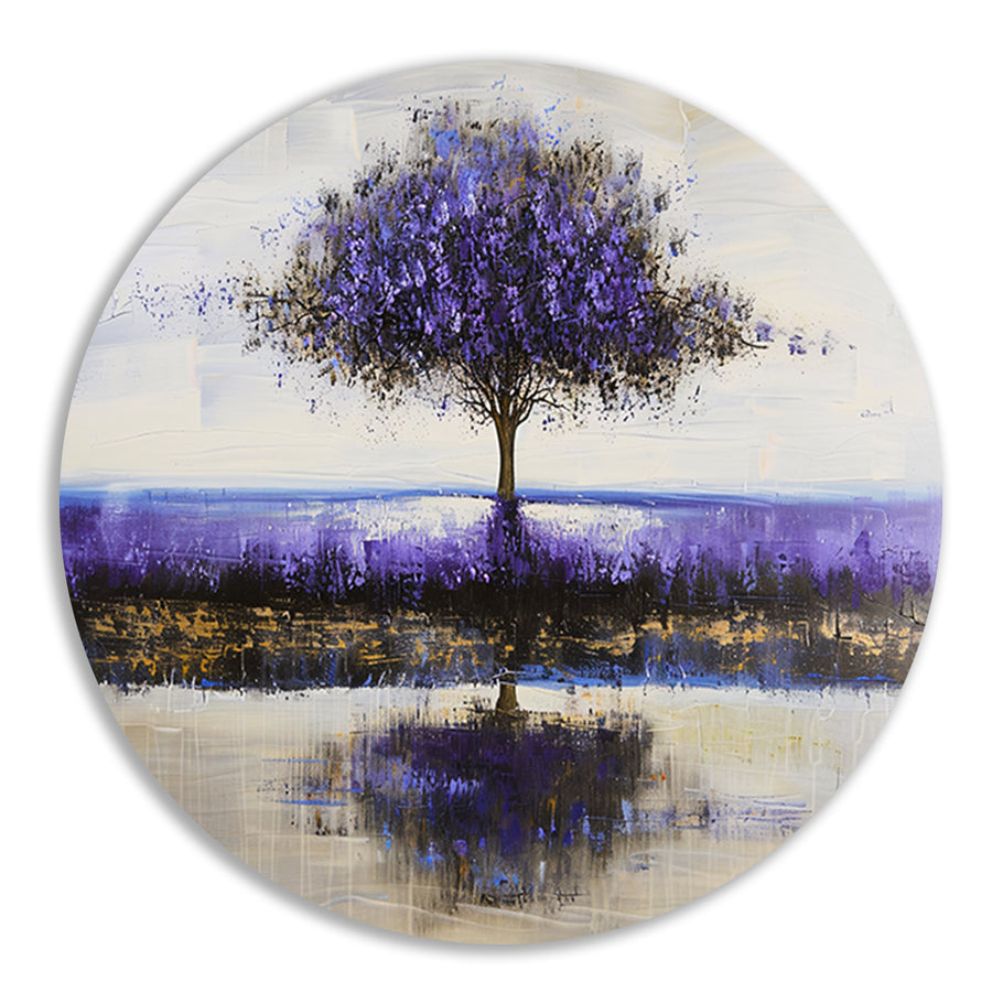 Paarse boom in abstract landschap schilderij forex muurcirkel