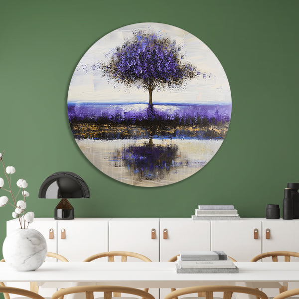 Paarse boom in abstract landschap schilderij forex muurcirkel