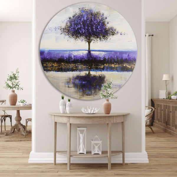 Paarse boom in abstract landschap schilderij forex muurcirkel