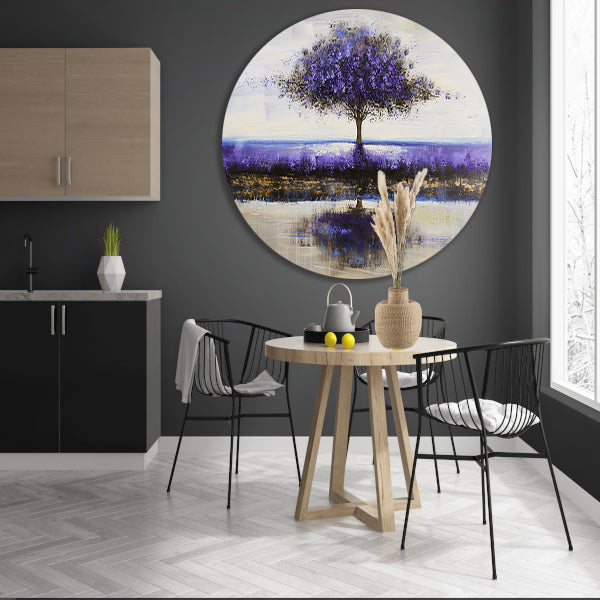 Paarse boom in abstract landschap schilderij forex muurcirkel