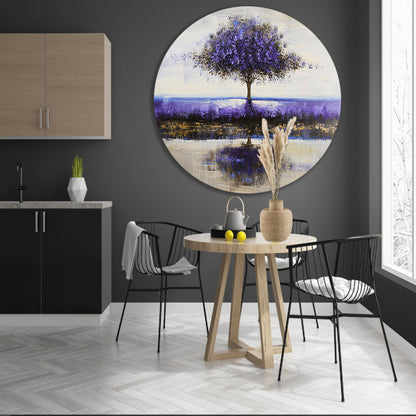 Paarse boom in abstract landschap schilderij forex muurcirkel