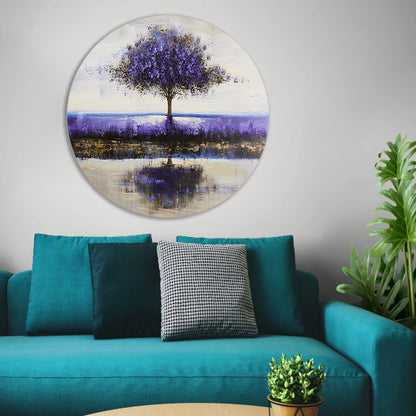 Paarse boom in abstract landschap schilderij forex muurcirkel