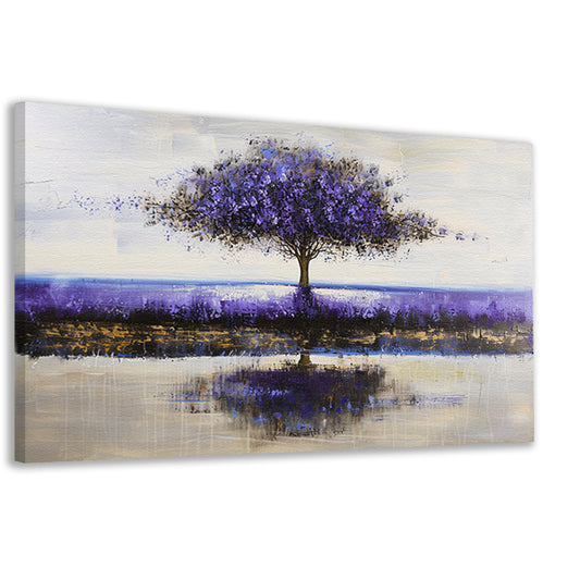 Paarse boom in abstract landschap schilderij canvas