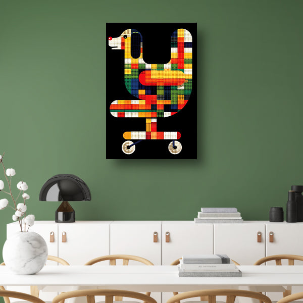 Abstract hond in Kleurrijk bureaustoel canvas met baklijst