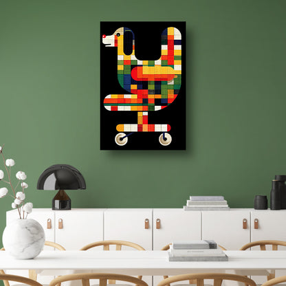 Abstract hond in Kleurrijk bureaustoel canvas met baklijst