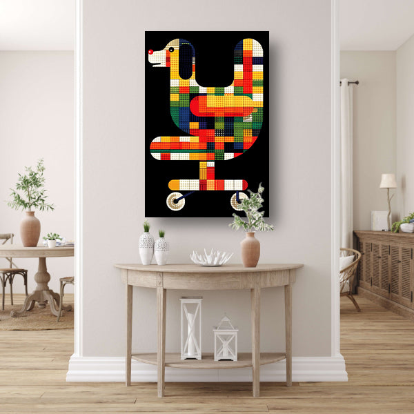 Abstract hond in Kleurrijk bureaustoel canvas met baklijst