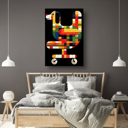 Abstract hond in Kleurrijk bureaustoel canvas met baklijst