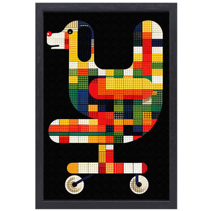 Abstract hond in Kleurrijk bureaustoel canvas met baklijst