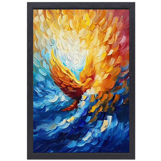 Kleurrijk abstract schilderij van vliegende adelaar canvas met baklijst