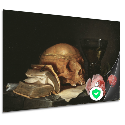 Een Vanitas-stilleven met een schedel, een boek en rozen - Jan Davidsz. de Heem poster