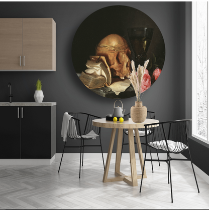 Een Vanitas-stilleven met een schedel, een boek en rozen - Jan Davidsz. de Heem aluminium muurcirkel