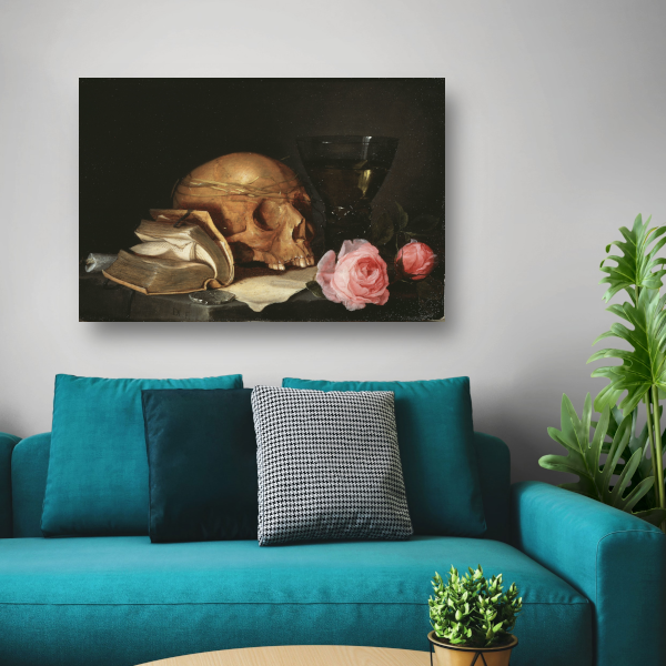 Een Vanitas-stilleven met een schedel, een boek en rozen - Jan Davidsz. de Heem poster