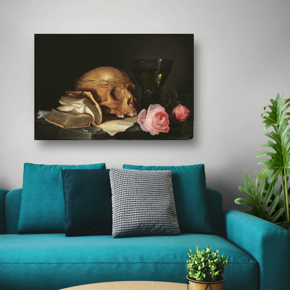 Een Vanitas-stilleven met een schedel, een boek en rozen - Jan Davidsz. de Heem poster