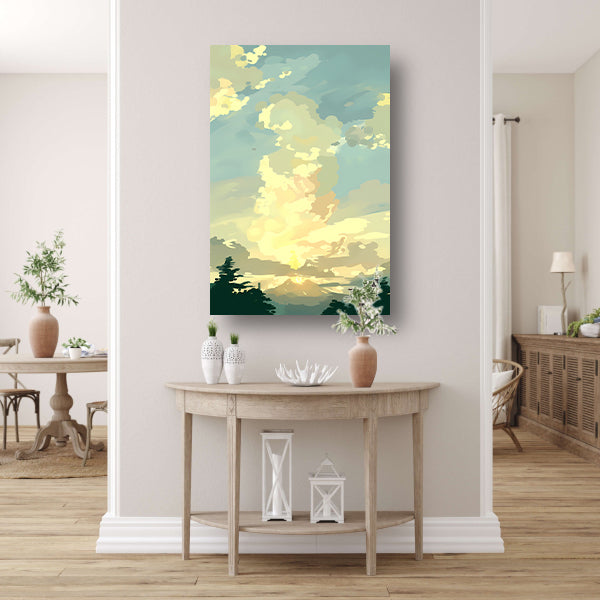 Minimalistisch Berglandschap bij Zonsopgang poster