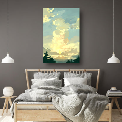 Minimalistisch Berglandschap bij Zonsopgang poster