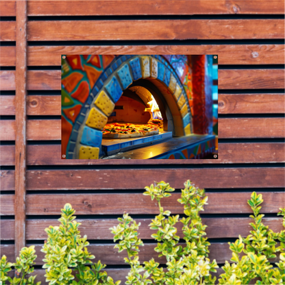 Minimalistische pizzakunst in oven tuinposter
