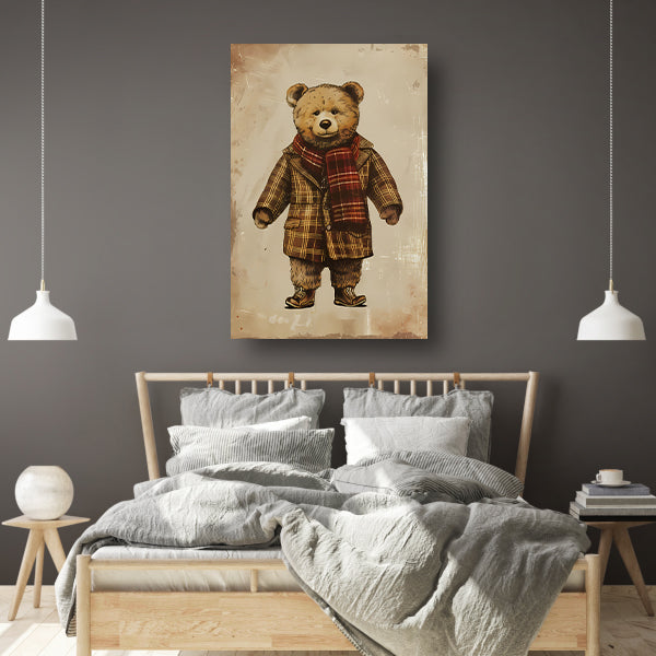 Klassieke Teddybeer in Geruite Jas en Sjaal acrylglas