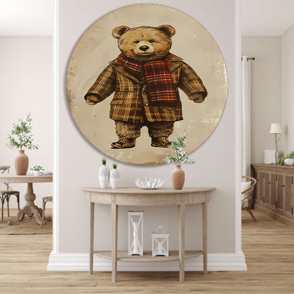 Klassieke Teddybeer in Geruite Jas en Sjaal forex muurcirkel
