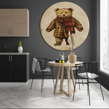 Klassieke Teddybeer in Geruite Jas en Sjaal forex muurcirkel