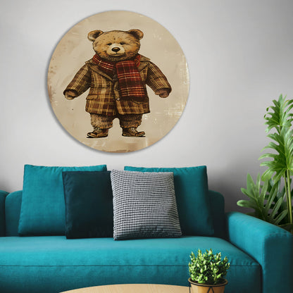Klassieke Teddybeer in Geruite Jas en Sjaal forex muurcirkel