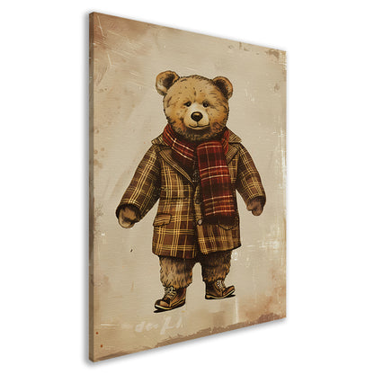 Klassieke Teddybeer in Geruite Jas en Sjaal canvas