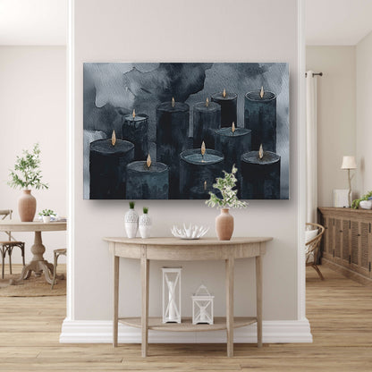 Sereen schilderij van kaarsen met vlammen canvas met baklijst