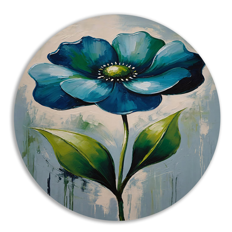 Impressionistische Blauwe Bloem aluminium muurcirkel
