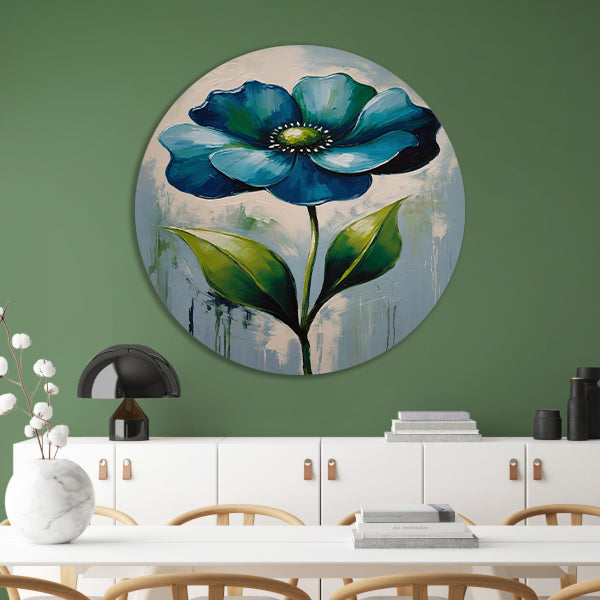 Impressionistische Blauwe Bloem aluminium muurcirkel