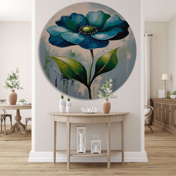 Impressionistische Blauwe Bloem aluminium muurcirkel