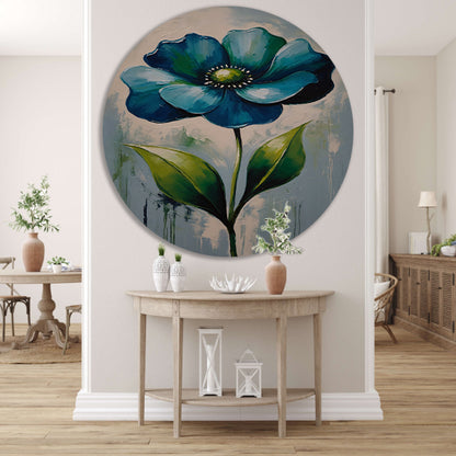 Impressionistische Blauwe Bloem aluminium muurcirkel