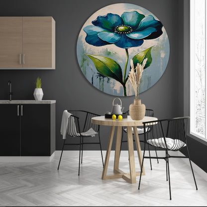 Impressionistische Blauwe Bloem aluminium muurcirkel