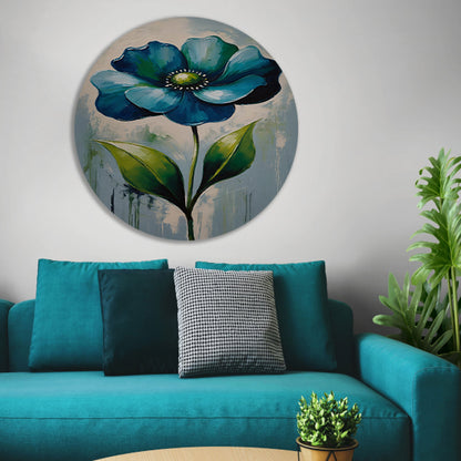 Impressionistische Blauwe Bloem aluminium muurcirkel