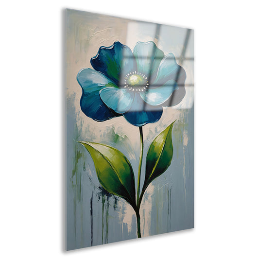 Impressionistische Blauwe Bloem op Canvas Acrylglas