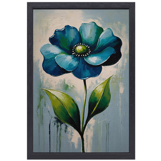 Impressionistische Blauwe Bloem op Canvas canvas met baklijst