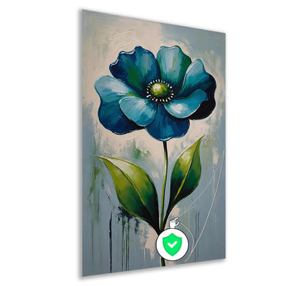 Impressionistische Blauwe Bloem op Canvas poster