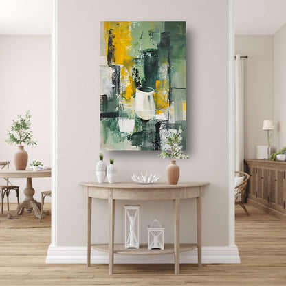 Modern abstract schilderij met glas canvas