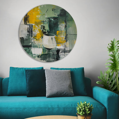 Modern abstract schilderij met glas aluminium muurcirkel
