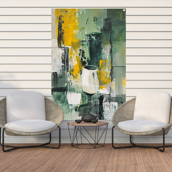 Modern abstract schilderij met glas tuinposter