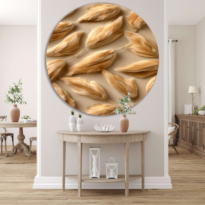 Abstracte Veren in Beige aluminium muurcirkel