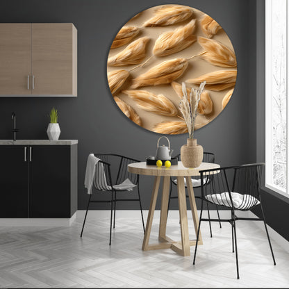 Abstracte Veren in Beige aluminium muurcirkel