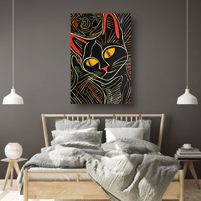 Kleurrijke lijntekening van een kat poster